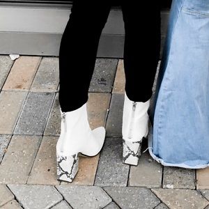 Dolce Vita White Booties with Snakeskin Heel